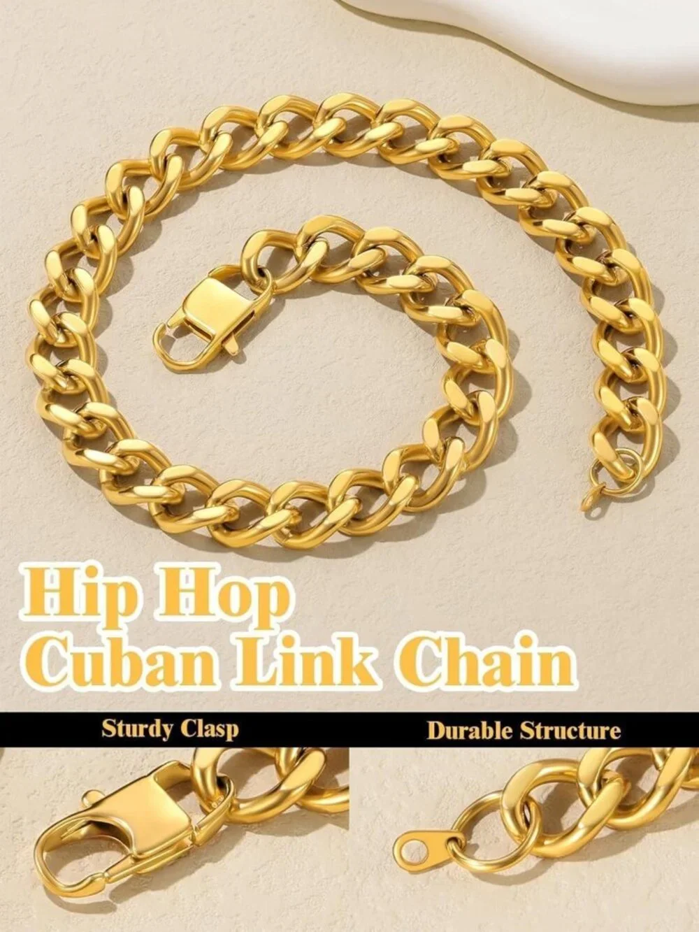 Trendy Chunky Cuban Link Chain Necklace for Women - Stainless Steel, 14K